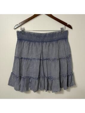 Lucky & Coco Blue Chambray Tiered Lined Mini Skirt Size L